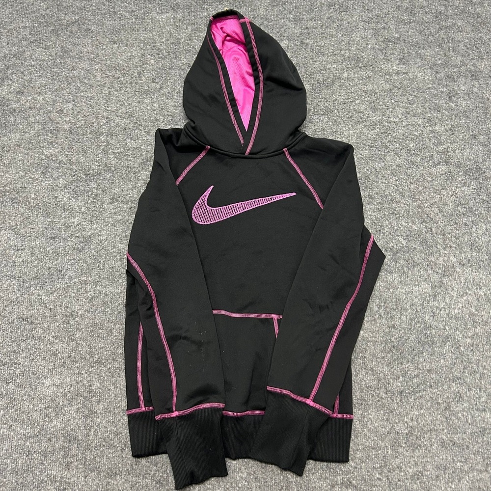 Nike Hoodie Womens Size S Black Pink Therma-FIT Pullover Fleece Athletic Swoosh